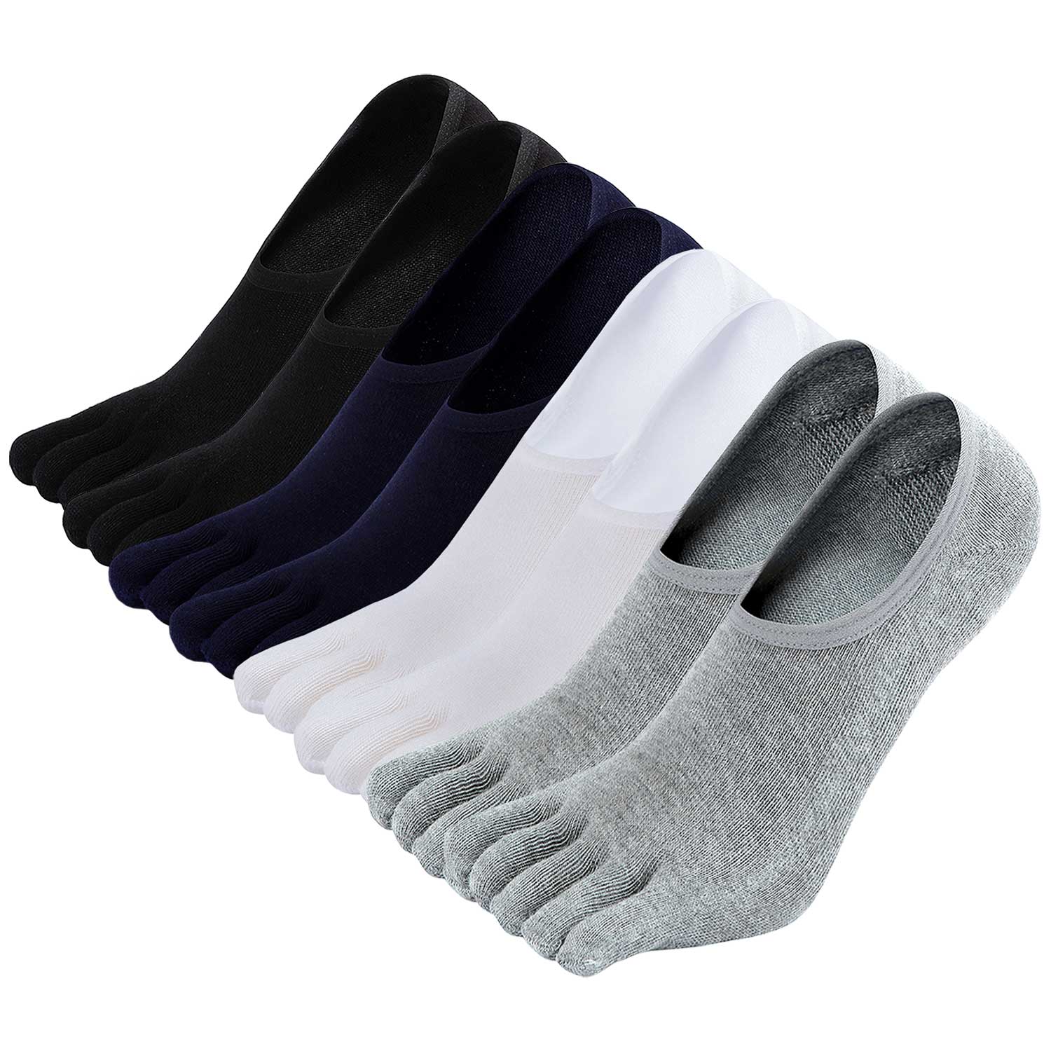 CL90 Men's No Show Socks Shoe Size 6-12 - 6 pairs - White - Grey Toe ...