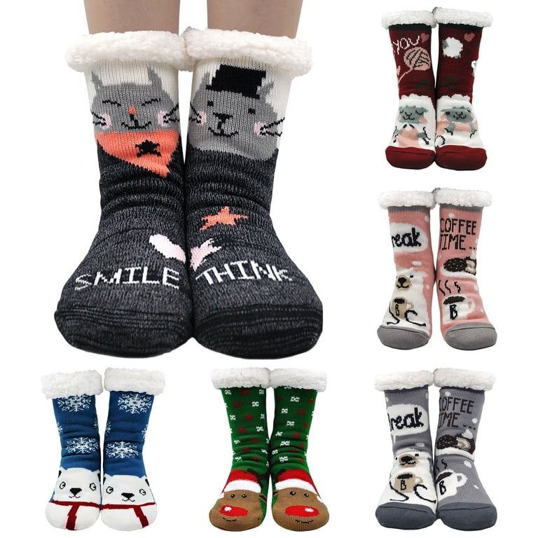ZFSOCK Slipper Socks for Women Winter Warm Fuzzy Sherpa Socks Non Slip  Grips Cartoon Animals Fluffy Floor Socks Womens Girls Xmas Gift