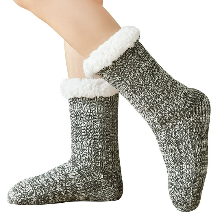 Slipper Socks Sherpa Fleece Lined Calf Length Knit Gripper Sole Woman's