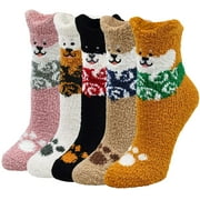 ZFSOCK Womens Fuzzy Socks Winter Warm Soft Fluffy Slipper Socks Cute Animal Crew Sock Sleeping Bed Cozy Socks,5 Pairs