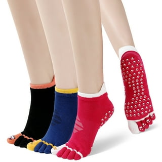 Yoga Pilate Barre Non Skid Anti Slip Socks Grip Socks with strap Sticky for  women Ladies US 5-9,4 Pack