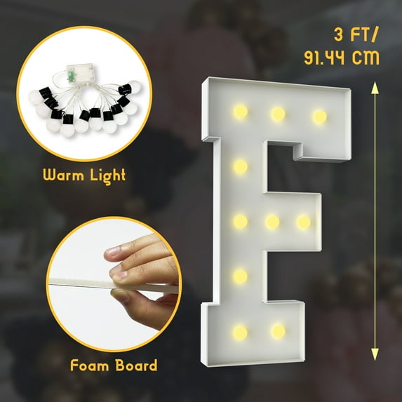 ZFUNBO Marquee Light Up Letters 3FT Mosaic Letters with Light for Baby Shower Graduation Party Decor, Large A-Z for Engagement Wedding Party Decorations