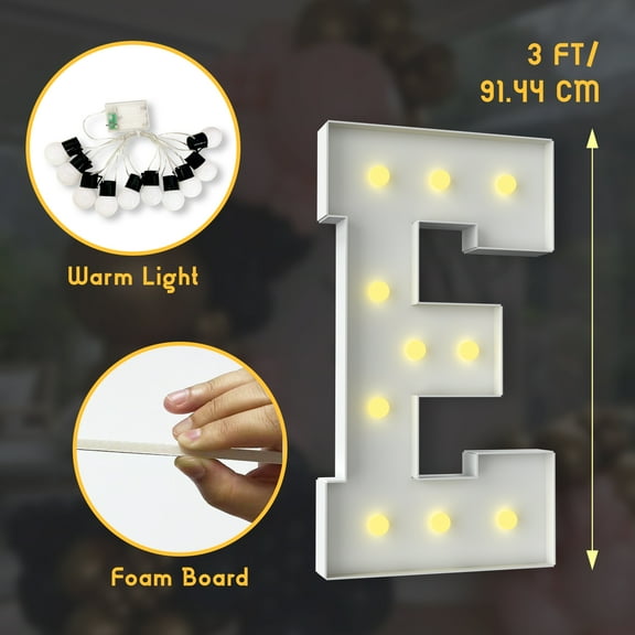 ZFUNBO Marquee Light Up Letters 3FT Mosaic Letters with Light for Baby Shower Graduation Party Decor, Large A-Z for Engagement Wedding Party Decorations