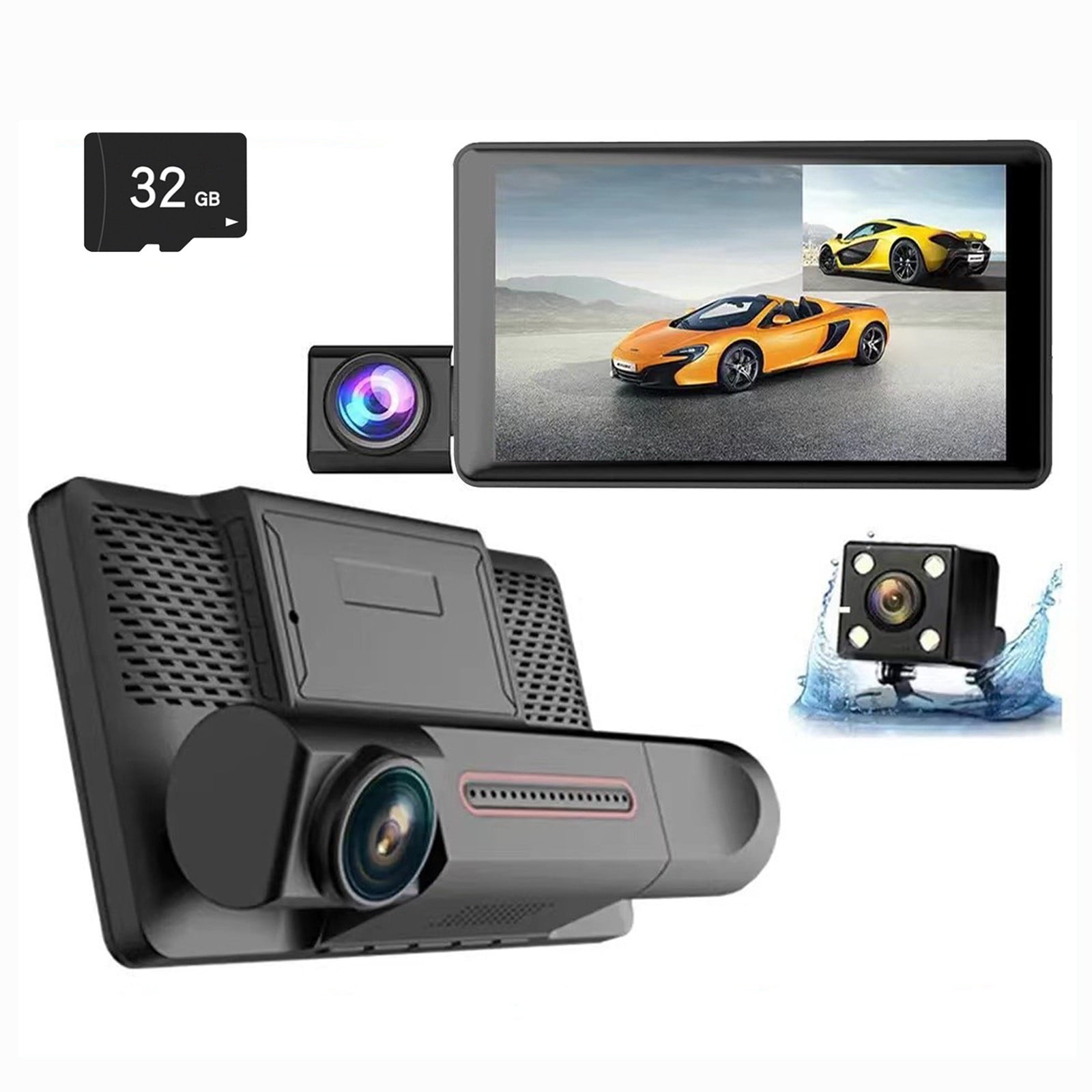 ZFYXGS 4-inch IPS Screen Three Lens Dash Cam 1080P HD Wide Angle Three ...