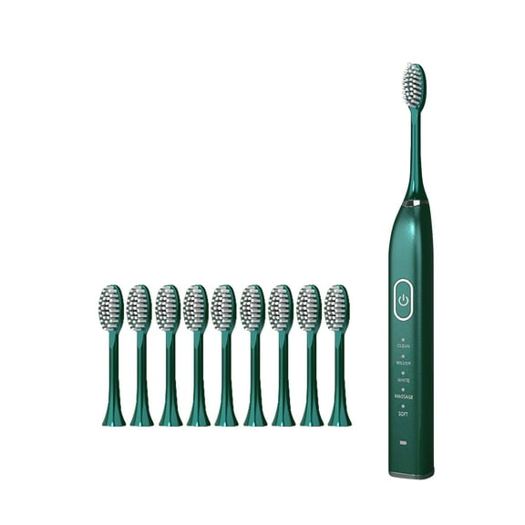 ZFYXGS Electric Toothbrush for Adults, 10 Brush Heads and 5 Modes, Green Ultrasonic Electric Toothbrush