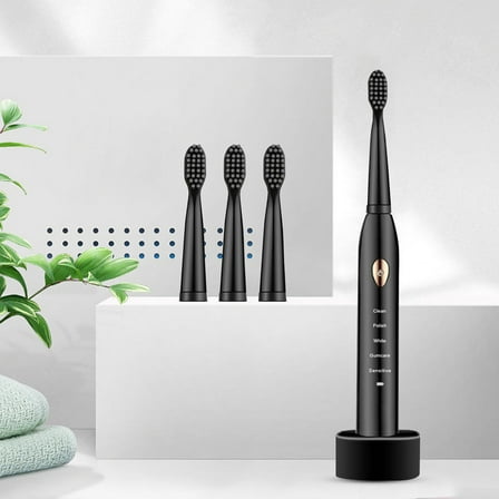 ZFYXGS Electric Toothbrush for Adults, 4 Brush Heads and 5 Modes, Black, IPX7 Waterpoorf