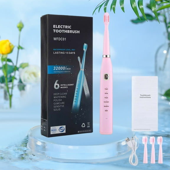 ZFYXGS Electric Toothbrush for Adults, 4 Brush Heads and 6 Modes, Pink
