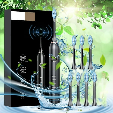 ZFYXGS Electric Toothbrush for Adults, 8 Brush Heads and 5 Modes, Black