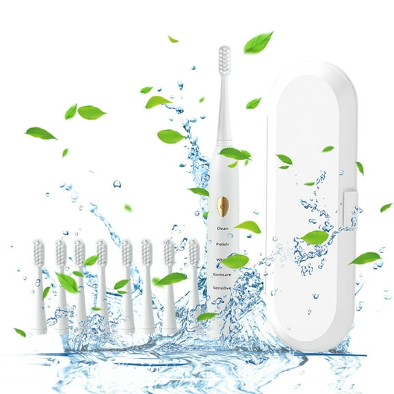 ZFYXGS Electric Toothbrush for Adults with Case, 8 Brush Heads and 5 Modes, White, IPX7 Waterpoorf