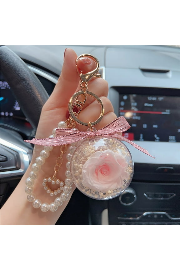 Eternal Flower Rose Keychain Car Hang Leather Keychain Keychain