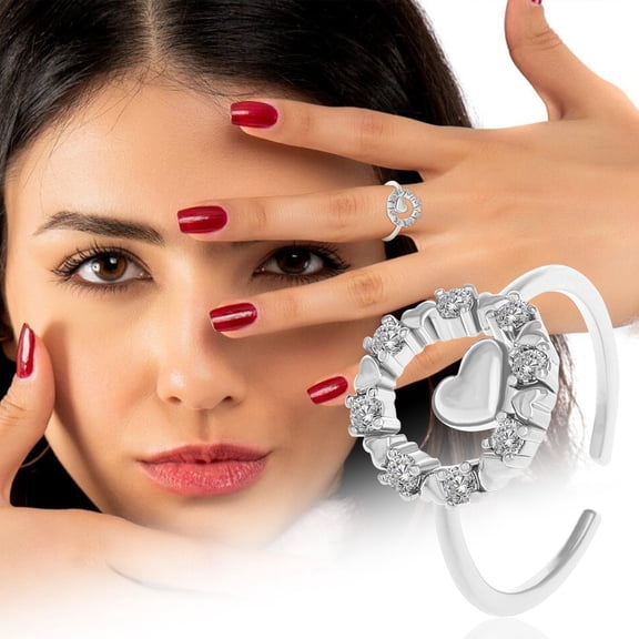 ZFYXGS Hollow Heart Ring Fashion Design-inlaid Zircon Geometric Opening Finger Ring Romantic Valentine's Day Women