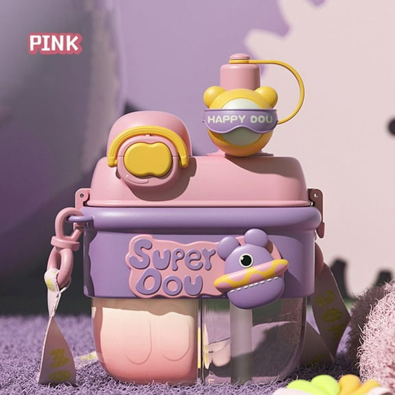 ZFYXGS Kids Straw Water Bottle, Durable Bottle with Easy-Open Locking Spout Cover Pink