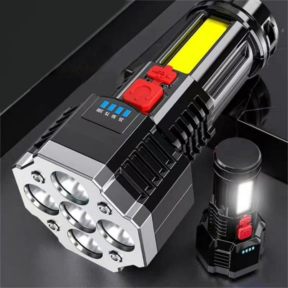 ZFYXGS Nine Lights In One Brightest Outdoor Flashlight 1000 Lumens, LED Flashlight 4pcs LED Light, Rechargeable Powerful Torch Long Throw Up To 200 Meters