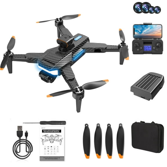 ZFYXGS P9 Carbon Fiber GPS Drone, Intelligent Five Sided Obstacle Avoidance Brushless Motor High-definition Beauty 4 Camera Remote Control Aircraft