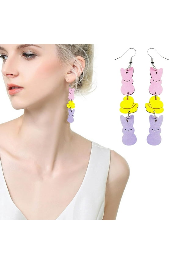 Personalized Earrings Set Of Three Easter Gifts Wooden Pendant Earrings Jewelry For Women