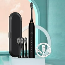 ZFYXGS Travel Electric Toothbrush for Adults with Case, 4 Brush Heads and 5 Modes, Black Ultrasonic Electric Toothbrush, IPX7 Waterpoorf