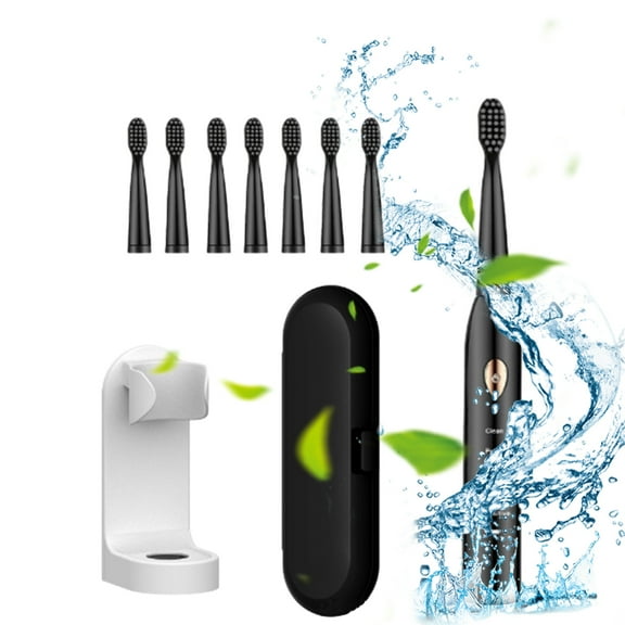ZFYXGS Travel Electric Toothbrush for Adults with Case, 8 Brush Heads and 5 Modes, Black