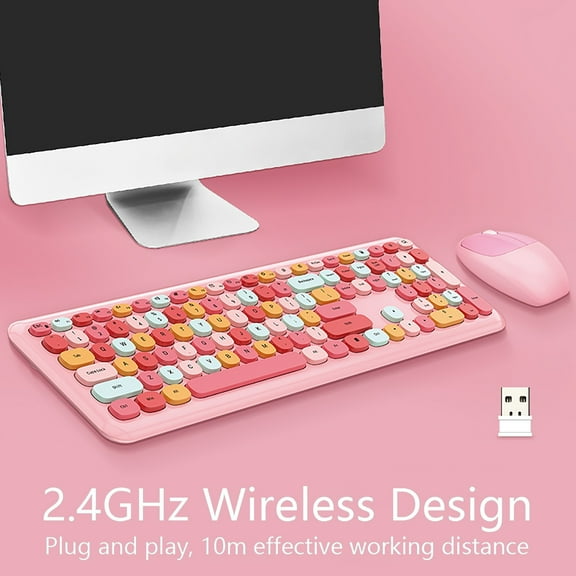 ZFYXGS Wireless Keyboard And Mouse Combo, Wireless Keyboard, 2.4GHz Retro Full