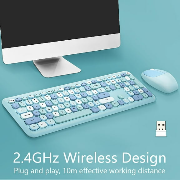 ZFYXGS Wireless Keyboard And Mouse Combo, Wireless Keyboard, 2.4GHz Retro Full