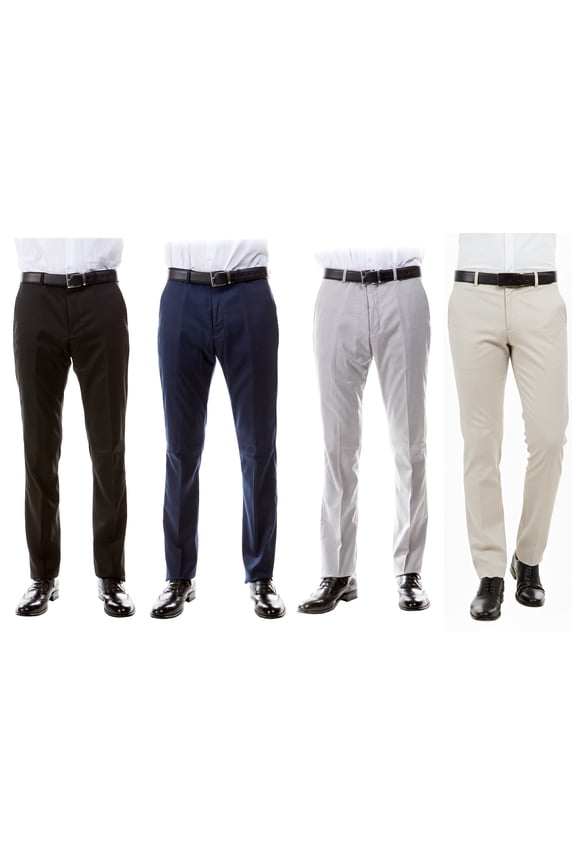 4-Pack of Neutral Color Suit Separates Premium Dress Pants Unhemmed: Black, Navy, Light Grey, Tan