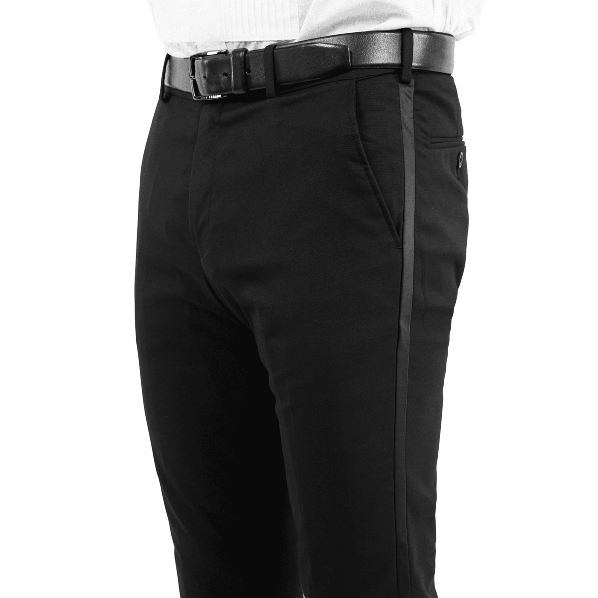 Men'S Black Tapered Leg Lower Rise Pants Two Button Tuxedo