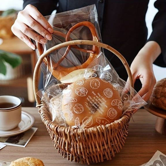 ZGAD 100pcs Transparent Bread Packaging Bags With Self-Adhesive Seal, Plastic Bags For Toast, Doughnuts, Bagels, Disposable Food Baking Storage Supplies For Home Kitchen Organization