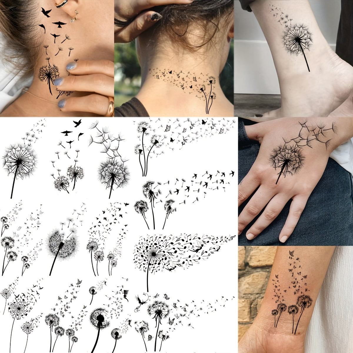 Fake Tattoo Drawing Ideascrease ZGAD 13pcs Realistic Dandelion Temporary Tattoos for Women - Waterproof ...