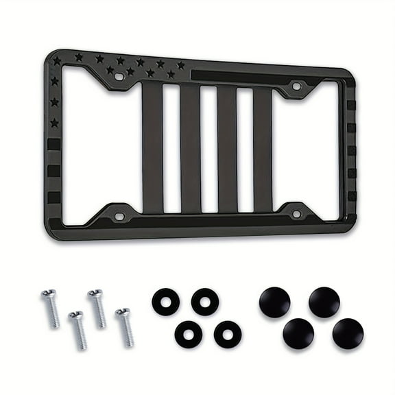 ZGAD 1pc American Flag Silicone License Plate Frame - Universal Fit, 3D Stars and Stripes USA Flag Design, Rattle-Proof Tag Cover with Mounting Accessories for US and Canada Vehicles