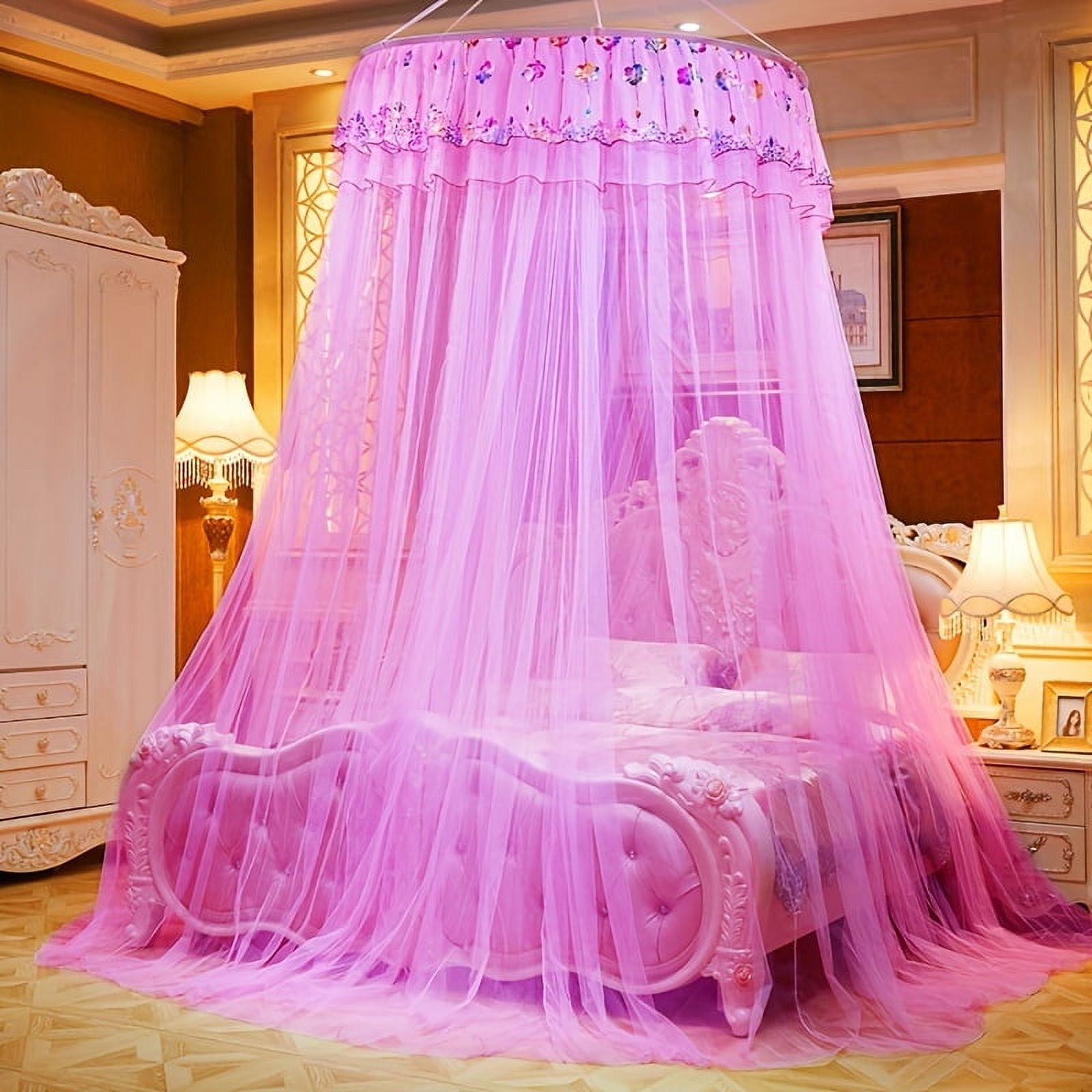 ZGAD 1pc Elegant Floral Dome Hanging Bed Canopy - 360° Full Enclosure ...