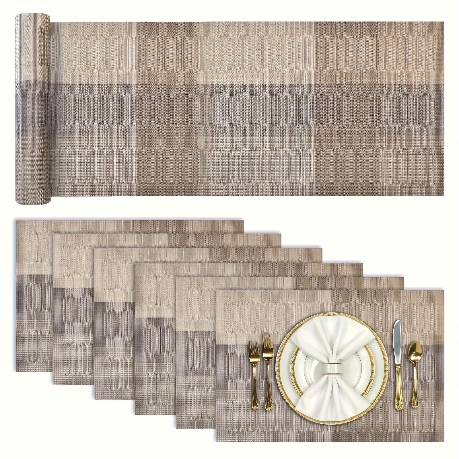 ZGAD 7pcs Tableware Set (6 Placemats + 1 Table Runner), Heat-resistant Placemats, Washable PVC Placemats, Anti-slip and Stain-proof Placemats, Easy to Clean. Table Decoration