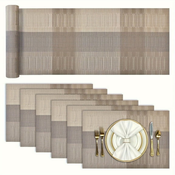 ZGAD 7pcs Tableware Set (6 Placemats + 1 Table Runner), Heat-resistant Placemats, Washable PVC Placemats, Anti-slip and Stain-proof Placemats, Easy to Clean. Table Decoration