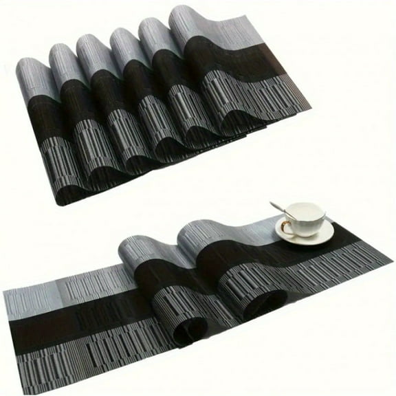 ZGAD 7pcs Tableware Set (6 Placemats + 1 Table Runner), Heat-resistant Placemats, Washable PVC Placemats, Anti-slip and Stain-proof Placemats, Easy to Clean. Table Decoration
