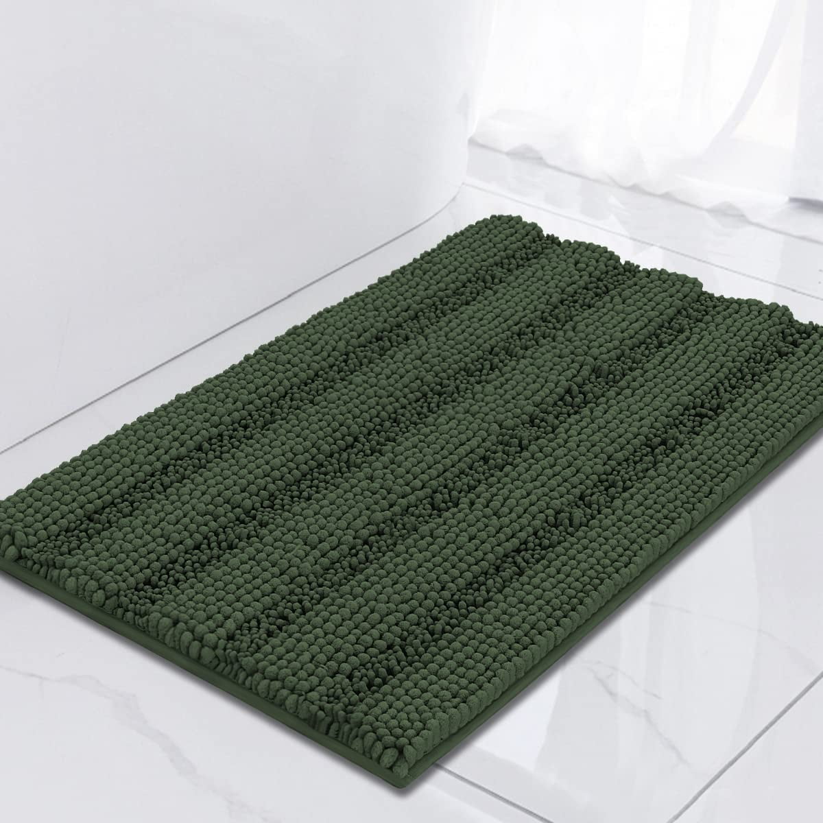 ZGAD  Sage Green Bathroom Rugs Runner Extra Long Large Bath Mat Plush Shaggy Chenille Bathroom Rug 47 x 17 Non-Slip Bath Rug Runner Extra Soft & Absorbent Thick Floor Mats, Machine Washable, Sage