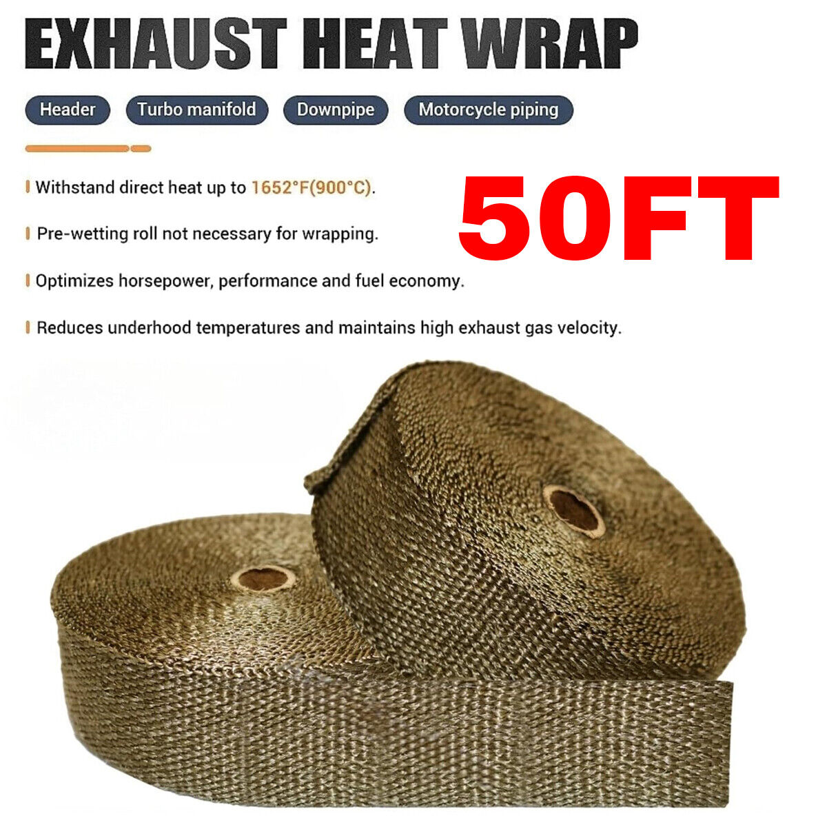 ZGBY 1 Roll Titanium Header Turbo Pipe Manifold Exhaust Heat Wrap Tape
