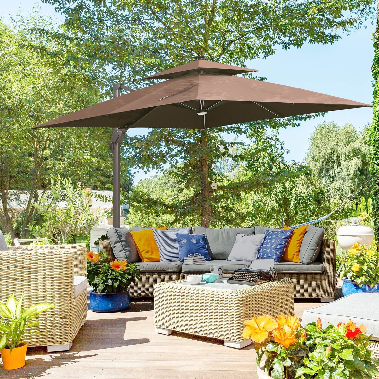 ZGBY 10' Led Lighted Offset Cantilever Umbrella, 4 Angle Tilt & 360