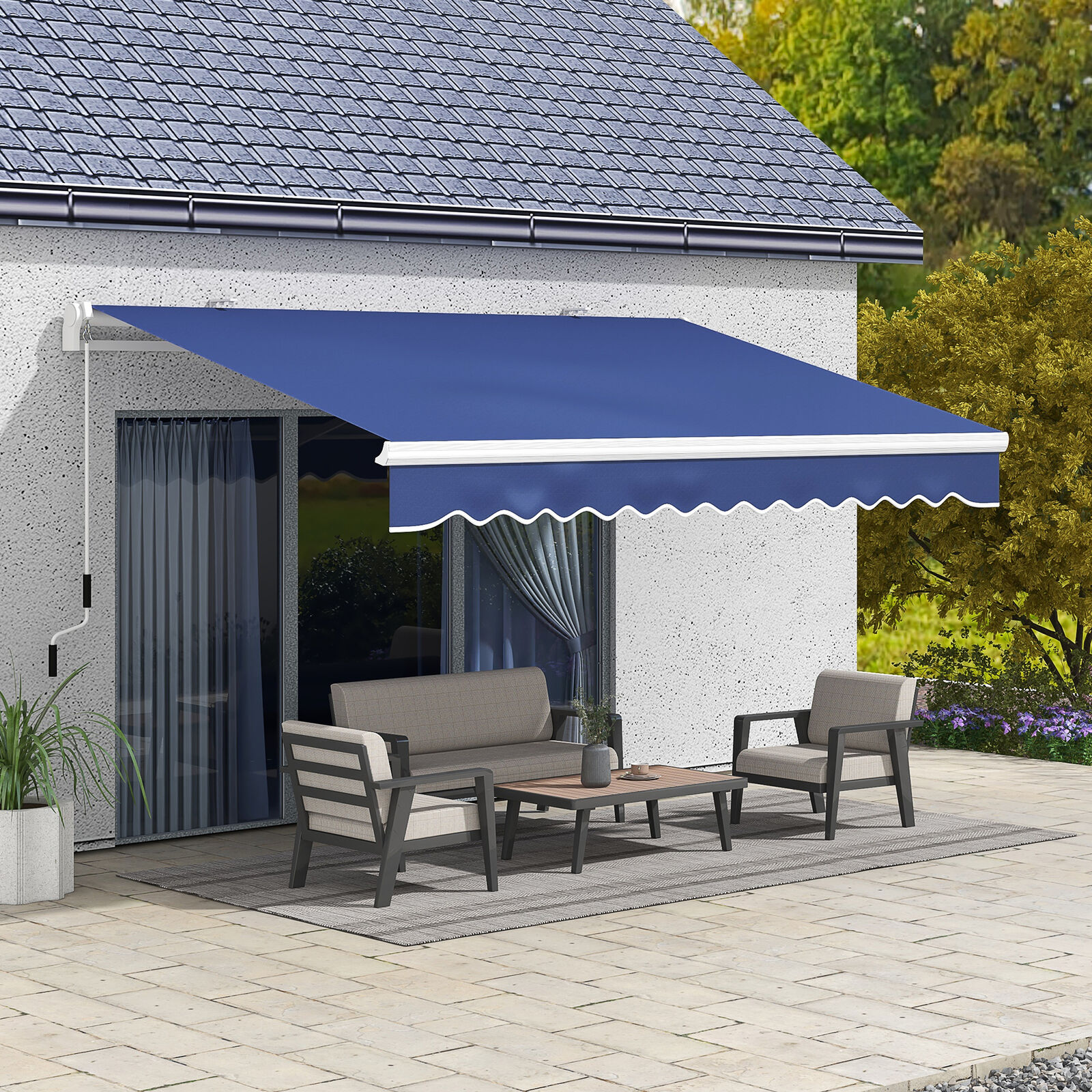 ZGBY 13'X8' Manual Retractable Sun Shade Shelter Outdoor Patio Awning