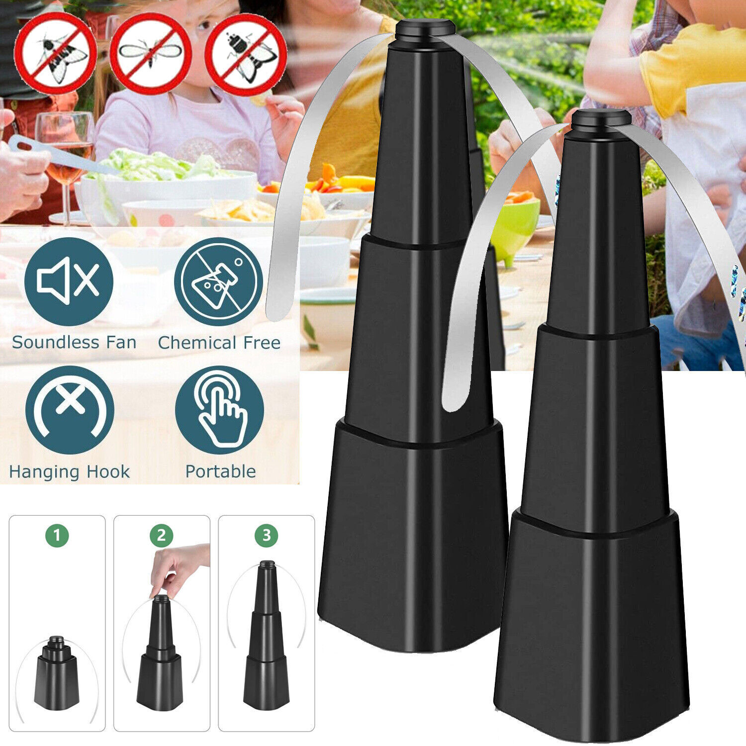 ZGBY 2Pack Portable Fly Fans For Fly Repellent Fly & Insect Bug Fan