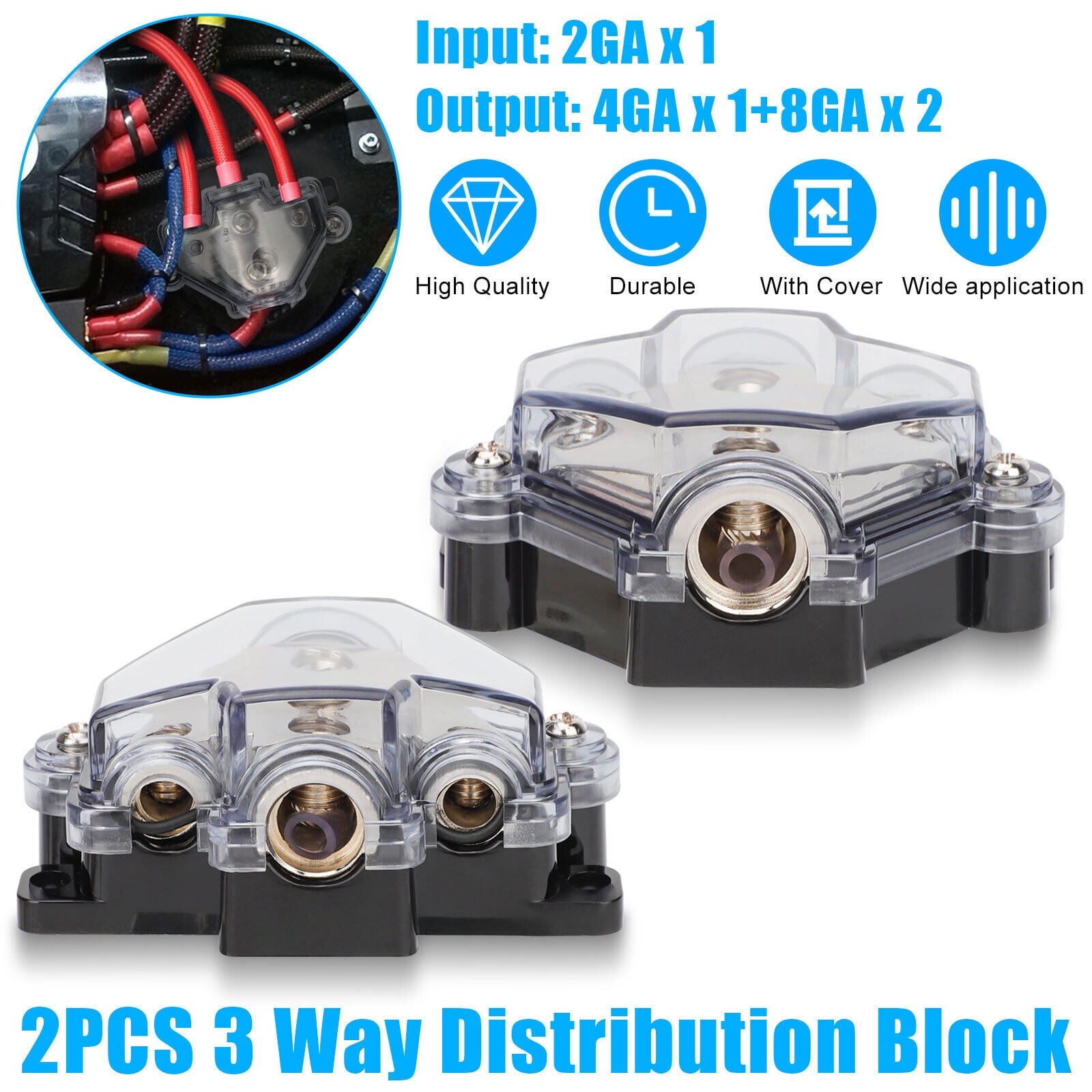 ZGBY 2x 3Way Car Audio Amp Power Ground Distribution Block 0 Gauge In 4