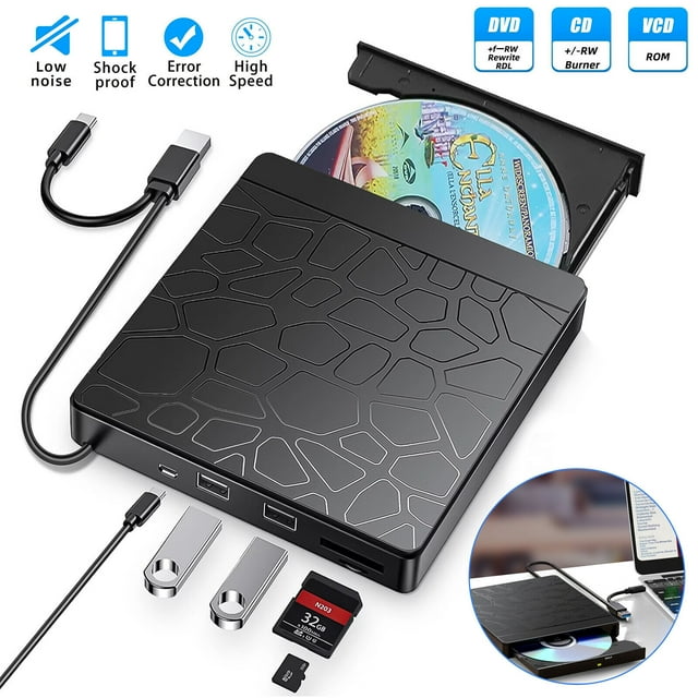 ZGBY External CD DVD Drive for PC Laptop Windows 11 10 8 USB 3.0 Burner