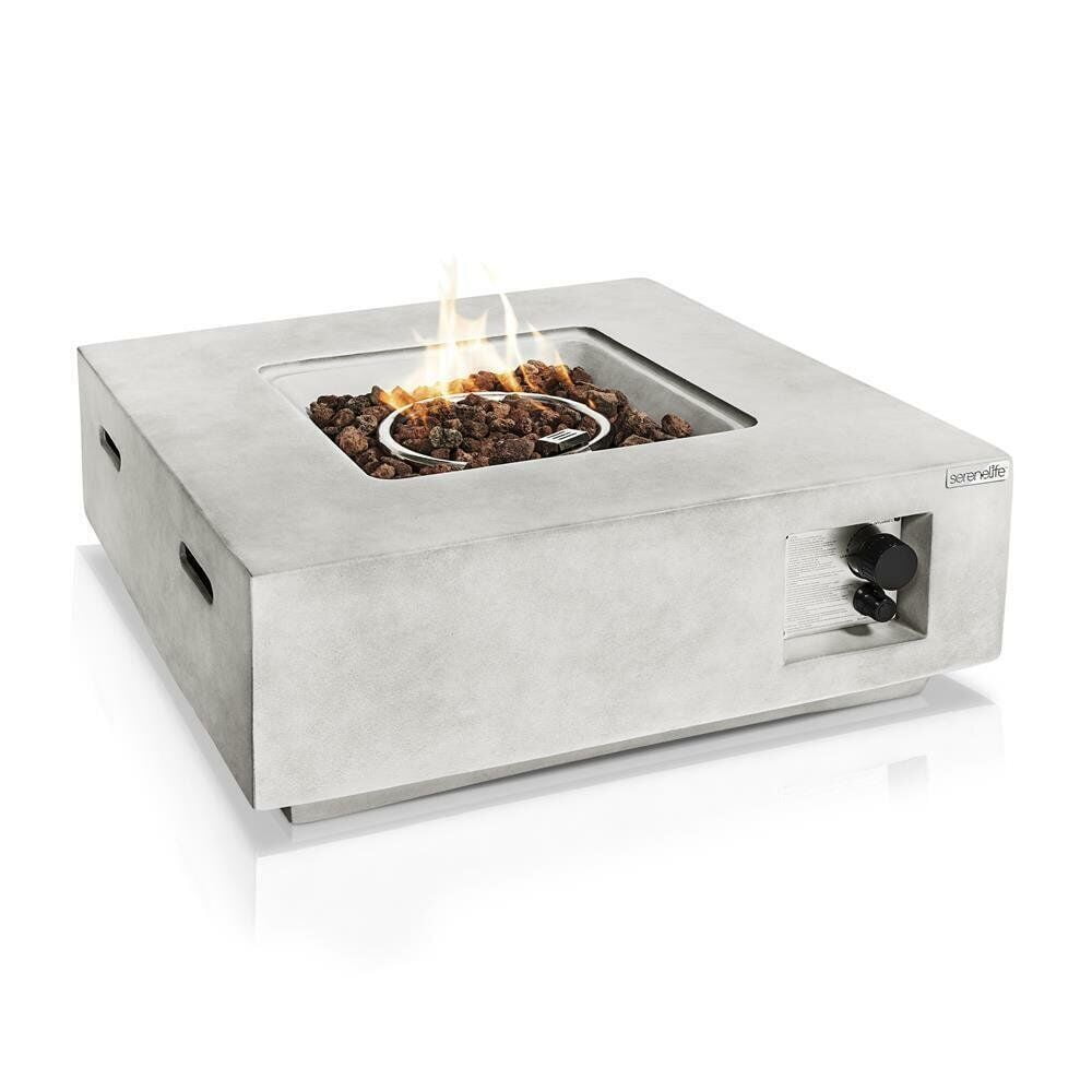 SereneLife Gray Concrete Square Propane Fire Pit Table