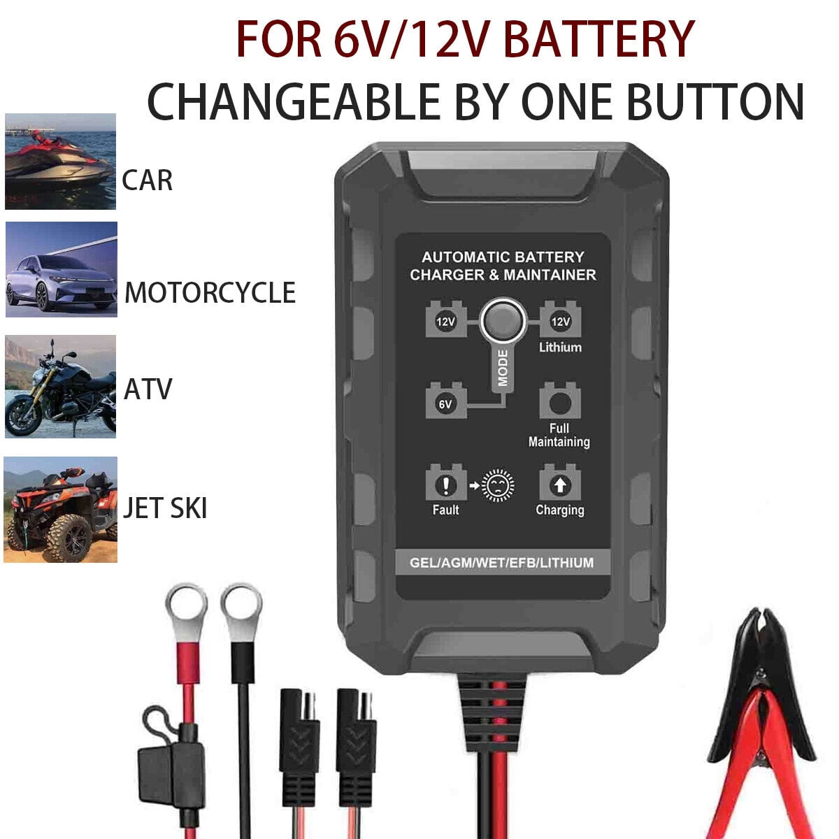 ZGBY Smart Car Battery Charger Maintainer For 6V 12V Agm Gel Efb