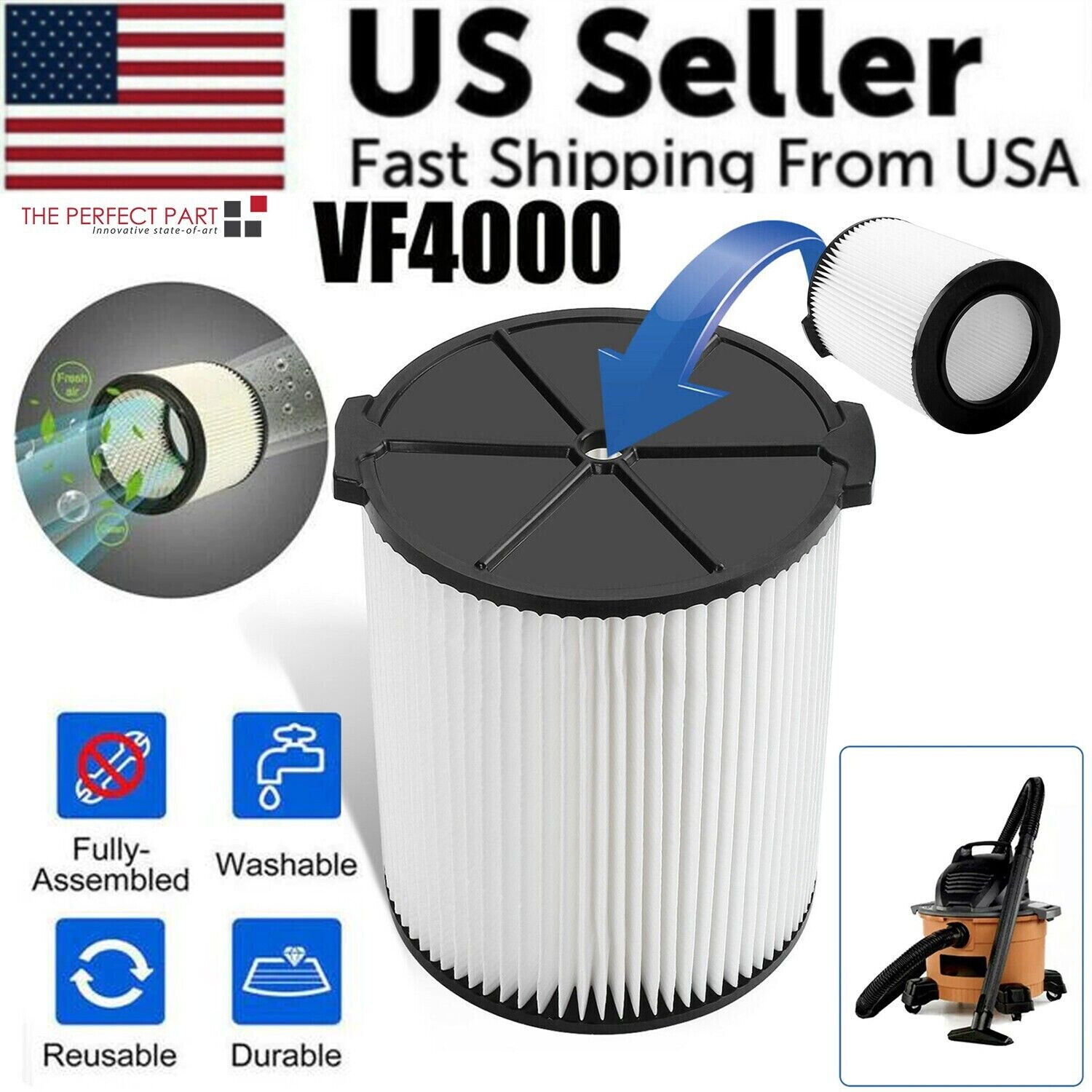 ZGBY Vf4000 Replacement Filter For Ridgid & Shop Vac Wet Dry Washable