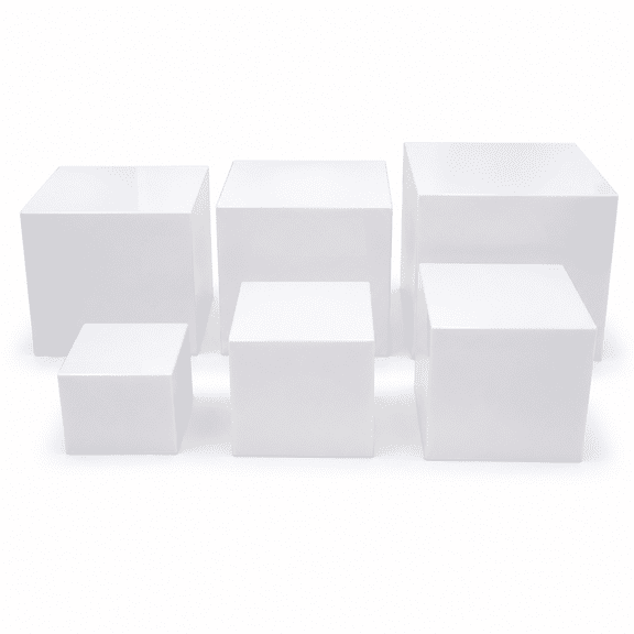 ZGDong 6Pcs Buffet Risers, White Acrylic Square Display Stand Set, Nesting Food Display Boxes 10-5 in for Dessert Table, Party, Catering