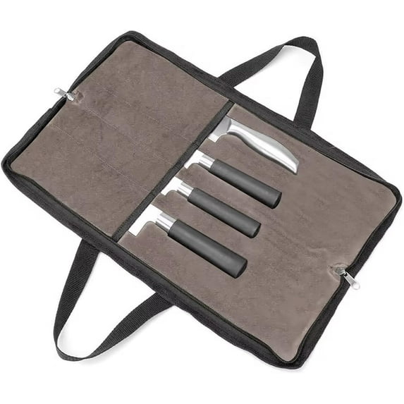 ZGDong Heavy Duty Knife Bag,Waxed Canvas knife Case with 4 Slots For Knives & Kitchen Tools,Chef Knife Bag With Handle.Portable Knife Roll Bag For Chefs Culinary Traveling.Knives Pouch(Gray)