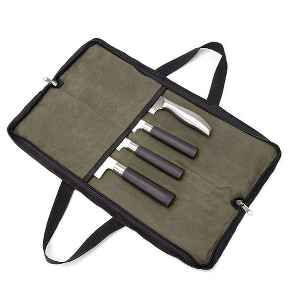 ZGDong Heavy Duty Knife Bag,Waxed Canvas knife Case with 4 Slots For Knives & Kitchen Tools,Chef Knife Bag With Handle.Portable Knife Roll Bag For Chefs Culinary Traveling.Knives Pouch