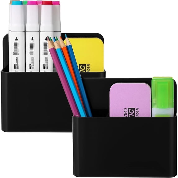 ZGDong Magnetic Pen Holder 2 Pack - Black Dry Erase Marker Organizer for Whiteboard Fridge Locker, Classroom Desk Accessories with Strong Magnet (4.5"x4.9"x1.57")
