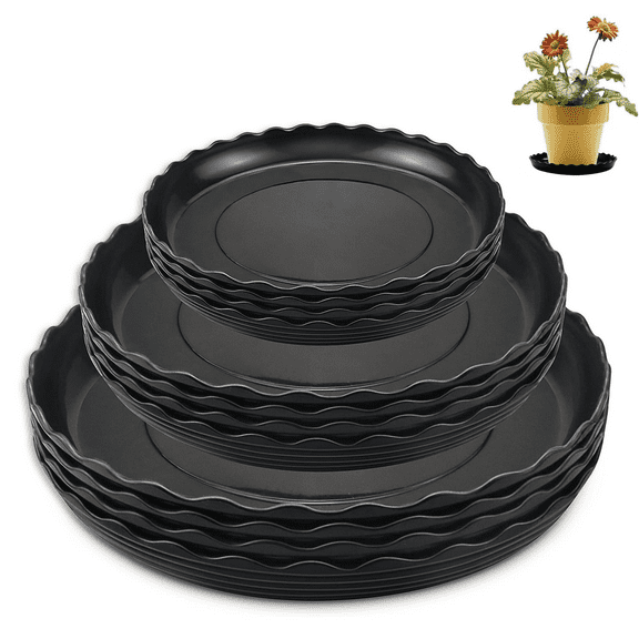 ZGDong Plant Saucer 12Pcs Set - 6/8/10 Inch Black Plastic Plant Trays, Drip Trays for Potted Plants Indoor Outdoor, Water Catcher Saucers for Flower Pot Drainage