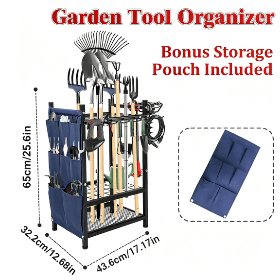 ZGJ Heavy-Duty Metal Garden Tool Organizer Rack With Storage Bags