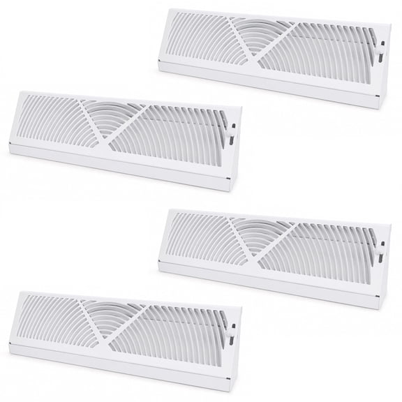 Baseboard Register Grille 18 Inch, 4 Pack Rust-Resistant Steel Vent Cover Adjustable Airflow Control Knob for Residential Heating Cooling
