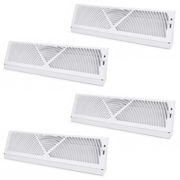 Baseboard Register Grille 18 Inch, 4 Pack Rust-Resistant Steel Vent Cover Adjustable Airflow Control Knob for Residential Heating Cooling